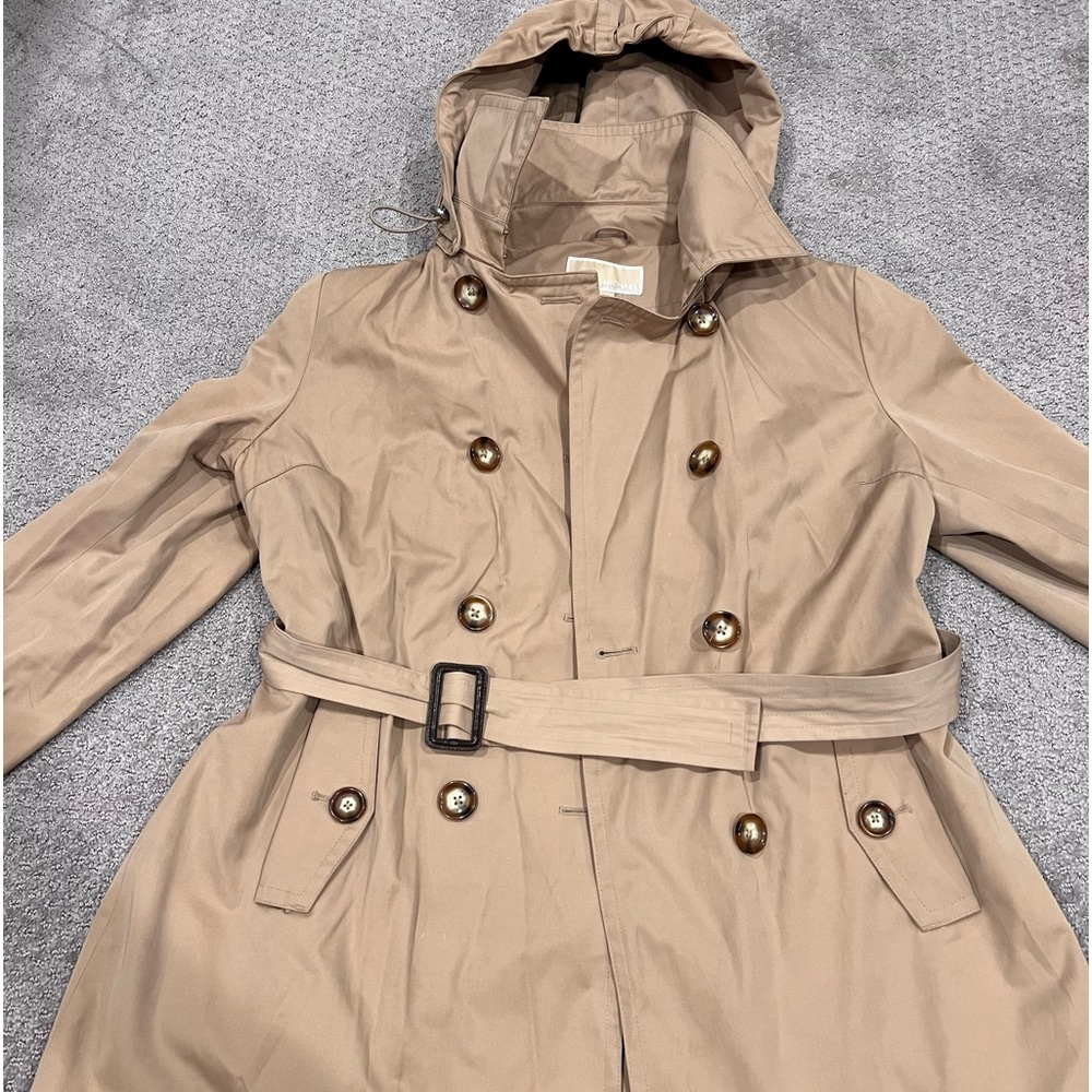 Michael Kors tan trench coat with removable wool liner & hood, size PL